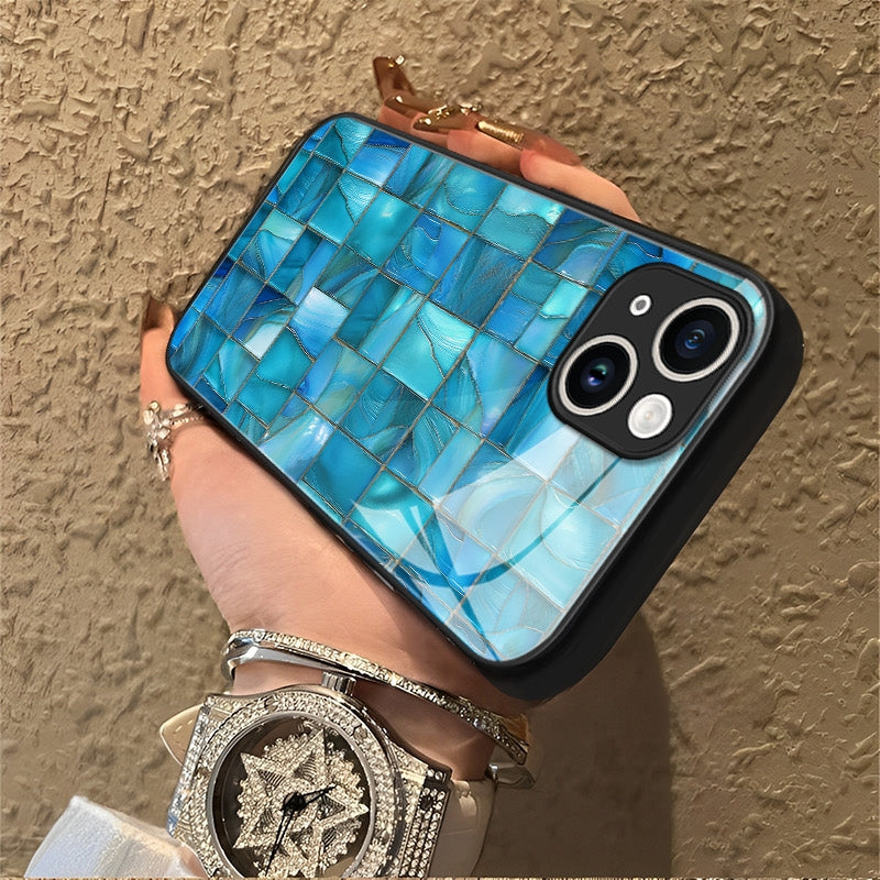 "Mosaic Reverie" Blue Frost Tiles iPhone Case – Glossy Finish