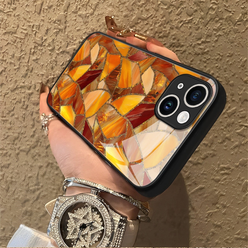 "Mosaic Reverie" Sunset Amber iPhone Case – Glossy Finish