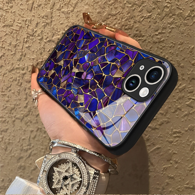 "Mosaic Reverie" Indigo Nebula iPhone Case – Glossy Finish