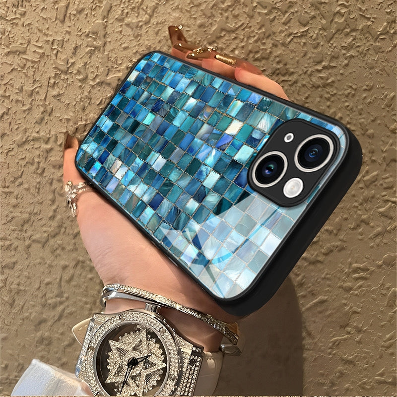 "Mosaic Reverie" Azure Tide iPhone Case – Glossy Finish
