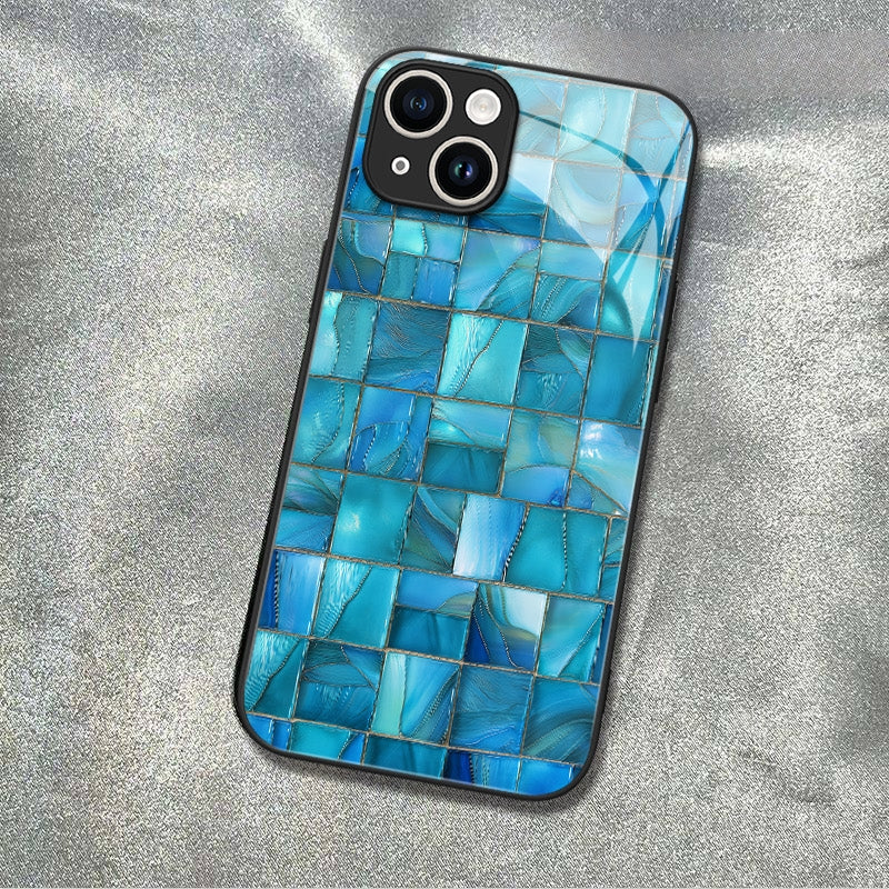 "Mosaic Reverie" Blue Frost Tiles iPhone Case – Glossy Finish