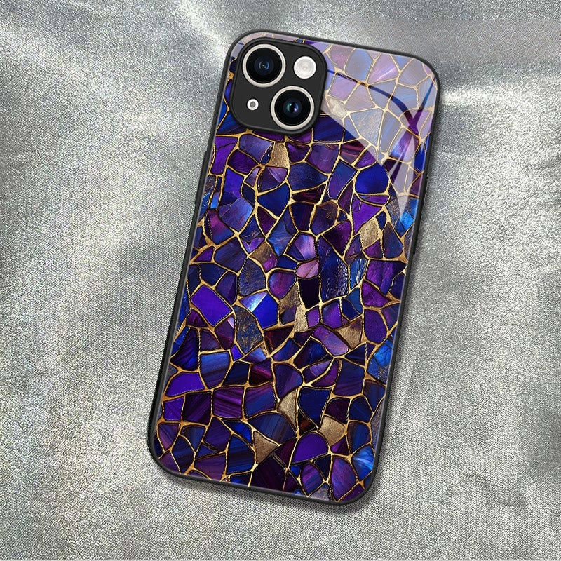 "Mosaic Reverie" Indigo Nebula iPhone Case – Glossy Finish
