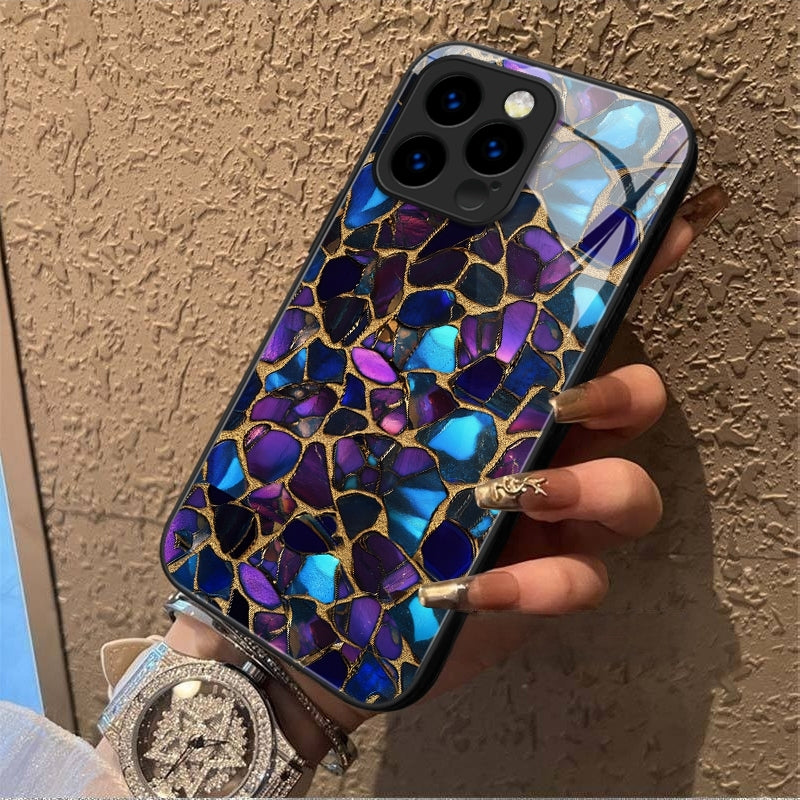 "Mosaic Reverie" Black Opal Night iPhone Case – Glossy Finish