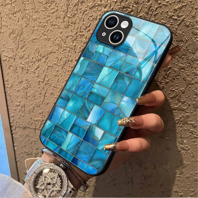 "Mosaic Reverie" Blue Frost Tiles iPhone Case – Glossy Finish