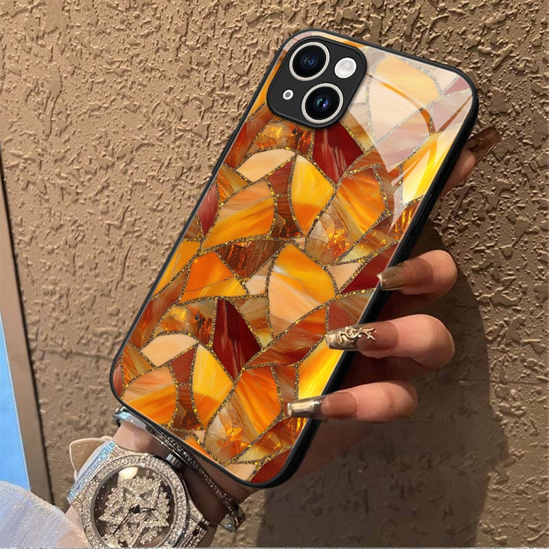 "Mosaic Reverie" Sunset Amber iPhone Case – Glossy Finish