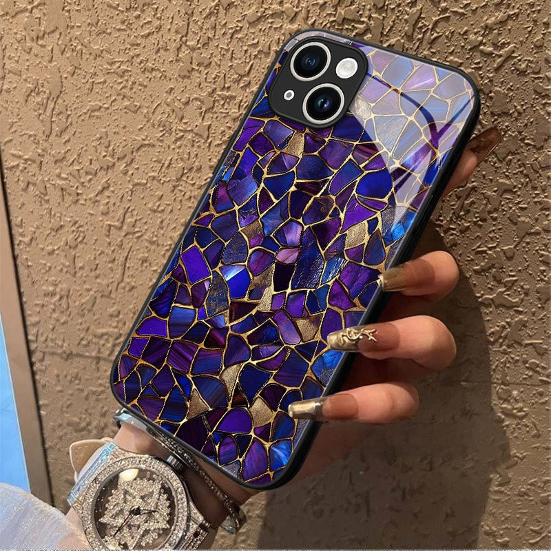 "Mosaic Reverie" Indigo Nebula iPhone Case – Glossy Finish