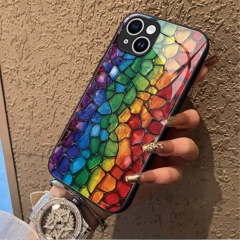 "Mosaic Reverie" Rainbow Pebbles iPhone Case – Glossy Finish
