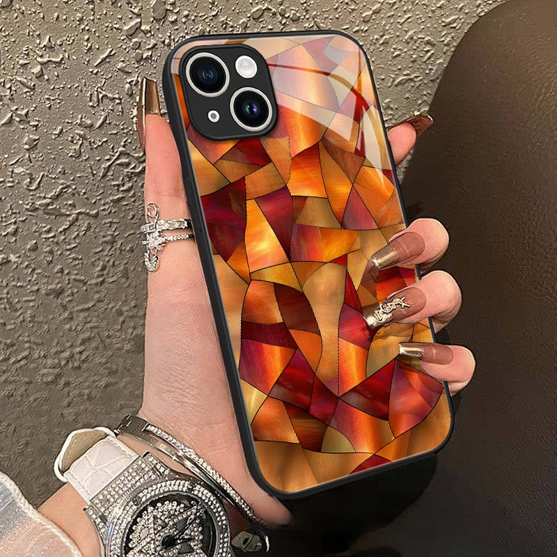 "Mosaic Reverie" Amber Flame iPhone Case – Glossy Finish