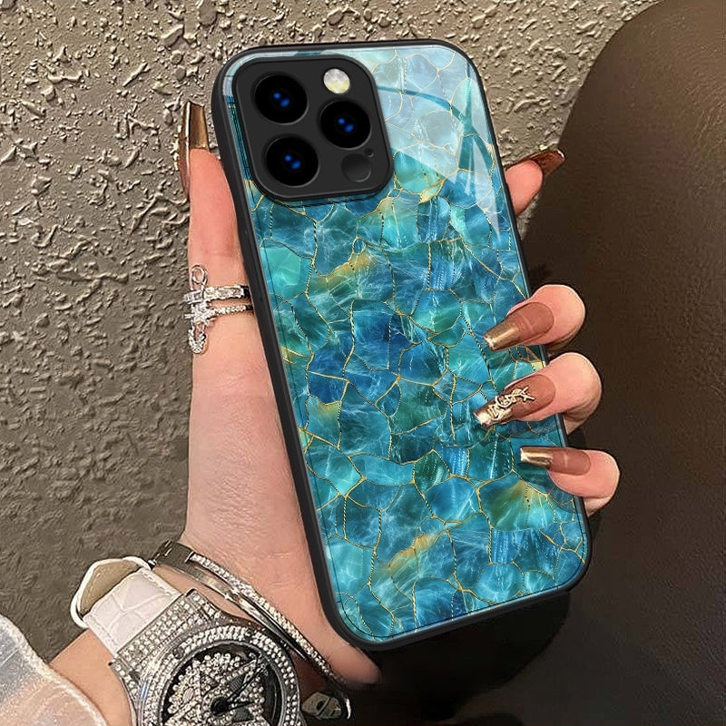 "Mosaic Reverie" Aqua Whispers iPhone Case – Glossy Finish