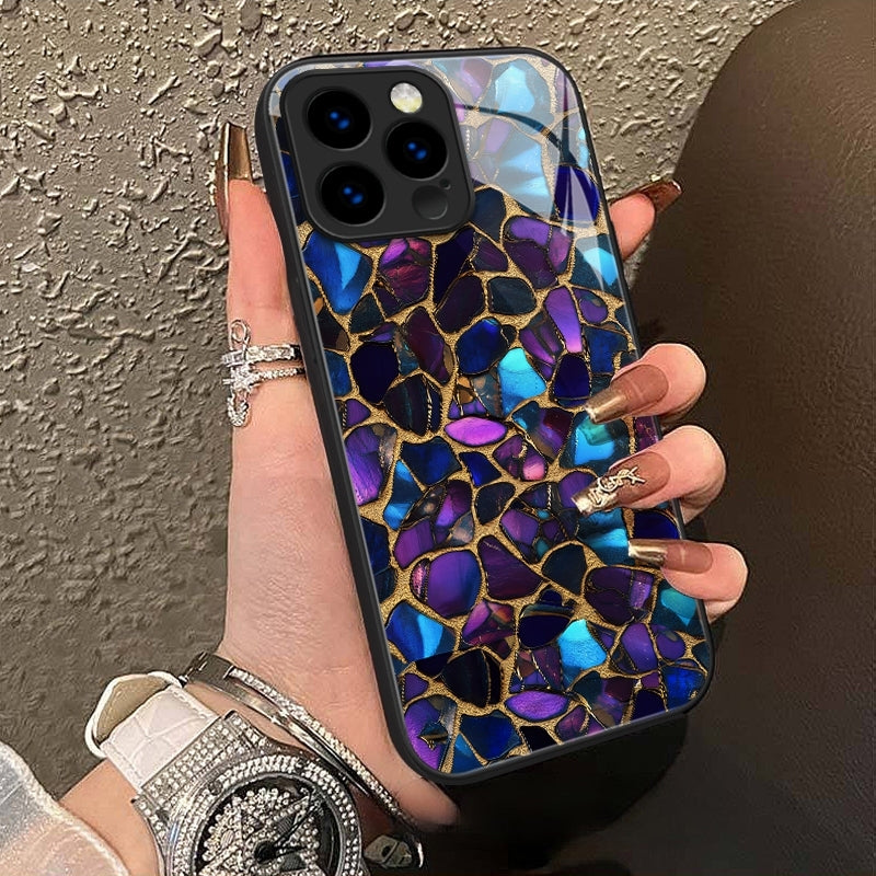 "Mosaic Reverie" Black Opal Night iPhone Case – Glossy Finish