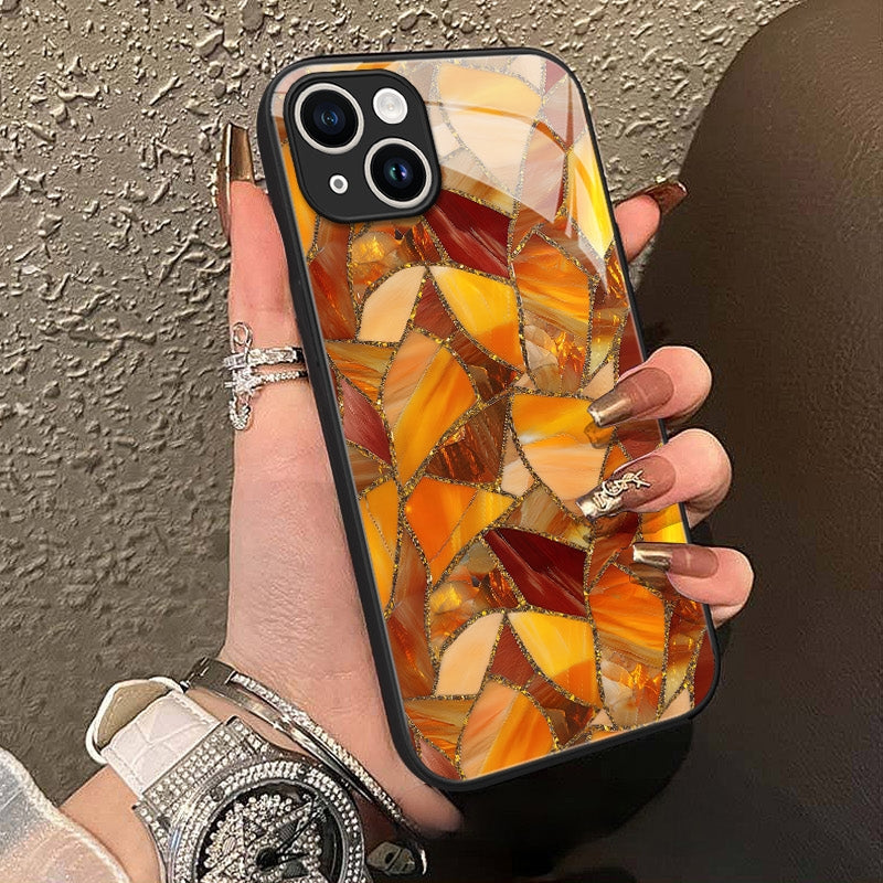 "Mosaic Reverie" Sunset Amber iPhone Case – Glossy Finish
