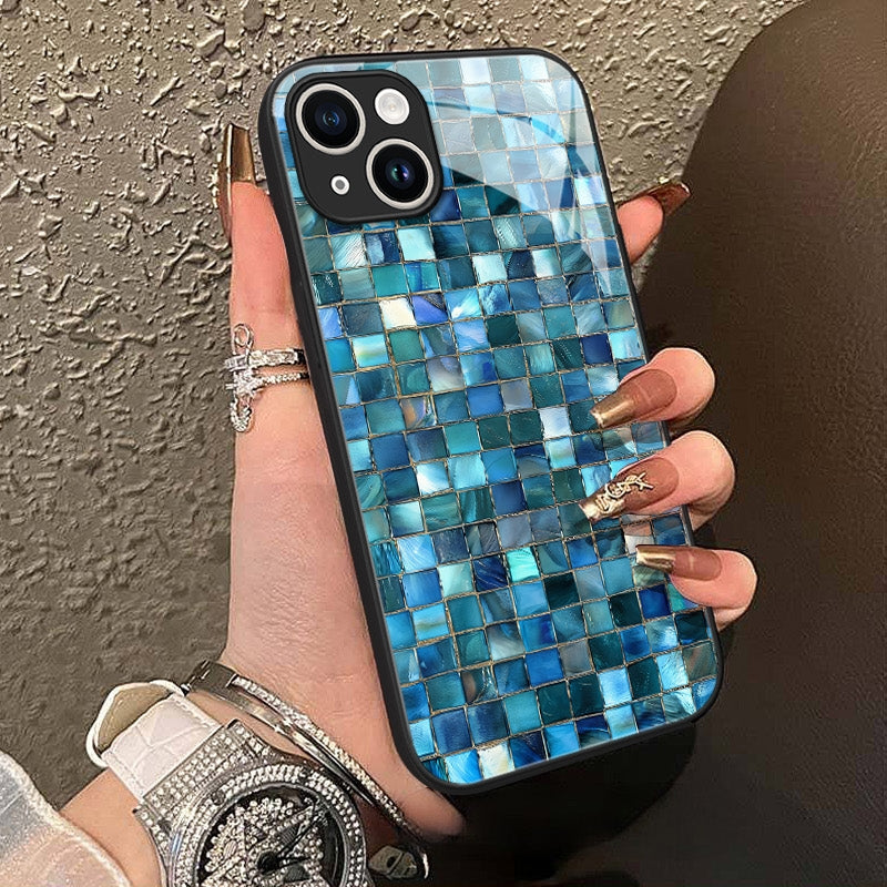 "Mosaic Reverie" Azure Tide iPhone Case – Glossy Finish