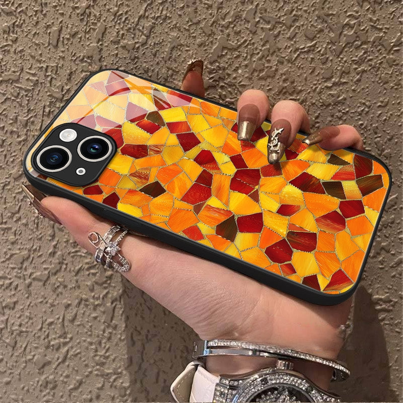 "Mosaic Reverie" Amber Sparks iPhone Case – Glossy Finish