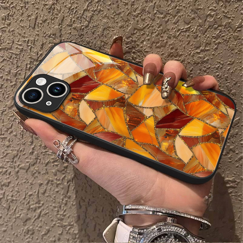 "Mosaic Reverie" Sunset Amber iPhone Case – Glossy Finish