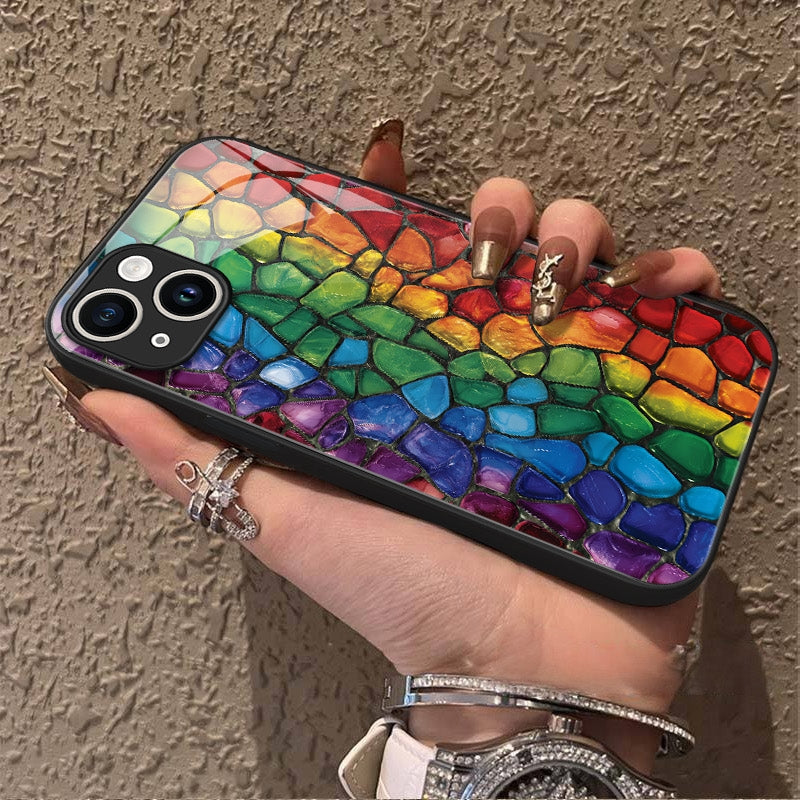 "Mosaic Reverie" Rainbow Pebbles iPhone Case – Glossy Finish