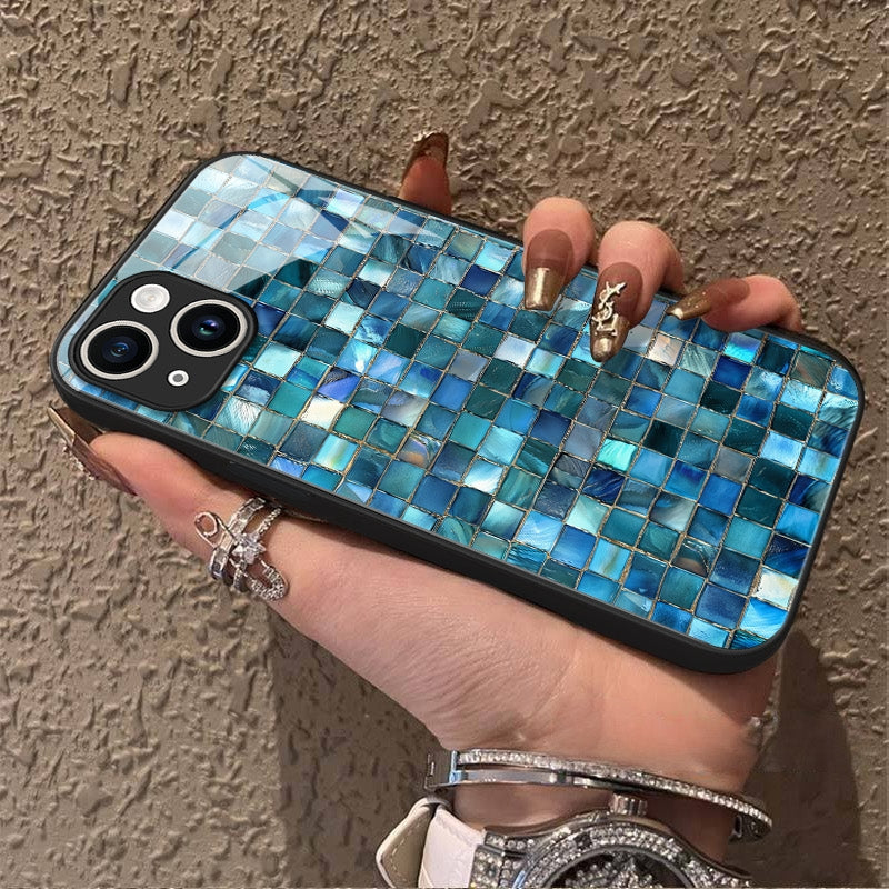 "Mosaic Reverie" Azure Tide iPhone Case – Glossy Finish