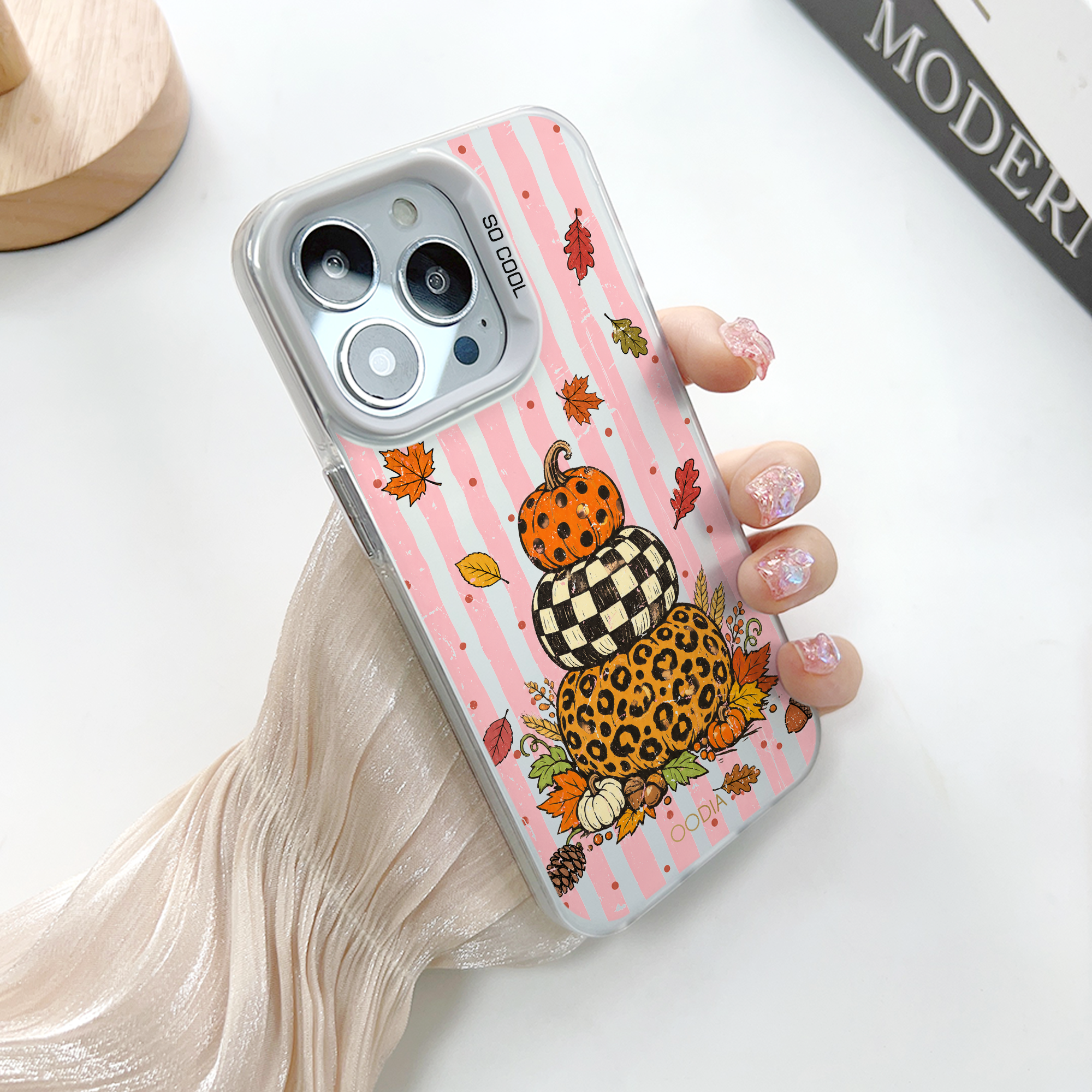 “Stripe & Spell Halloween” Harvest in Pink Stripes Phone Case for iPhone & Samsung & Xiaomi, MagSafe Compatible