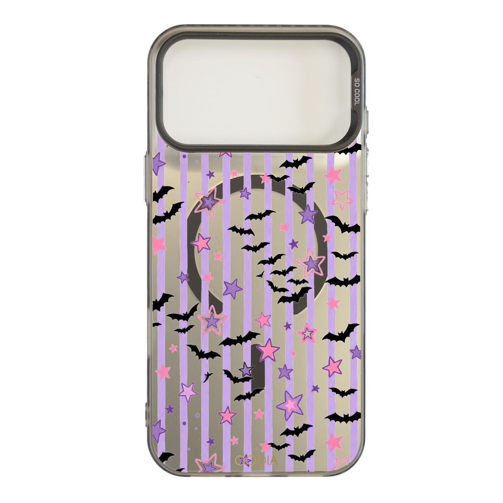 “Stripe & Spell Halloween” Pastel Bats & Starlight Phone Case for iPhone & Samsung & Xiaomi, MagSafe Compatible
