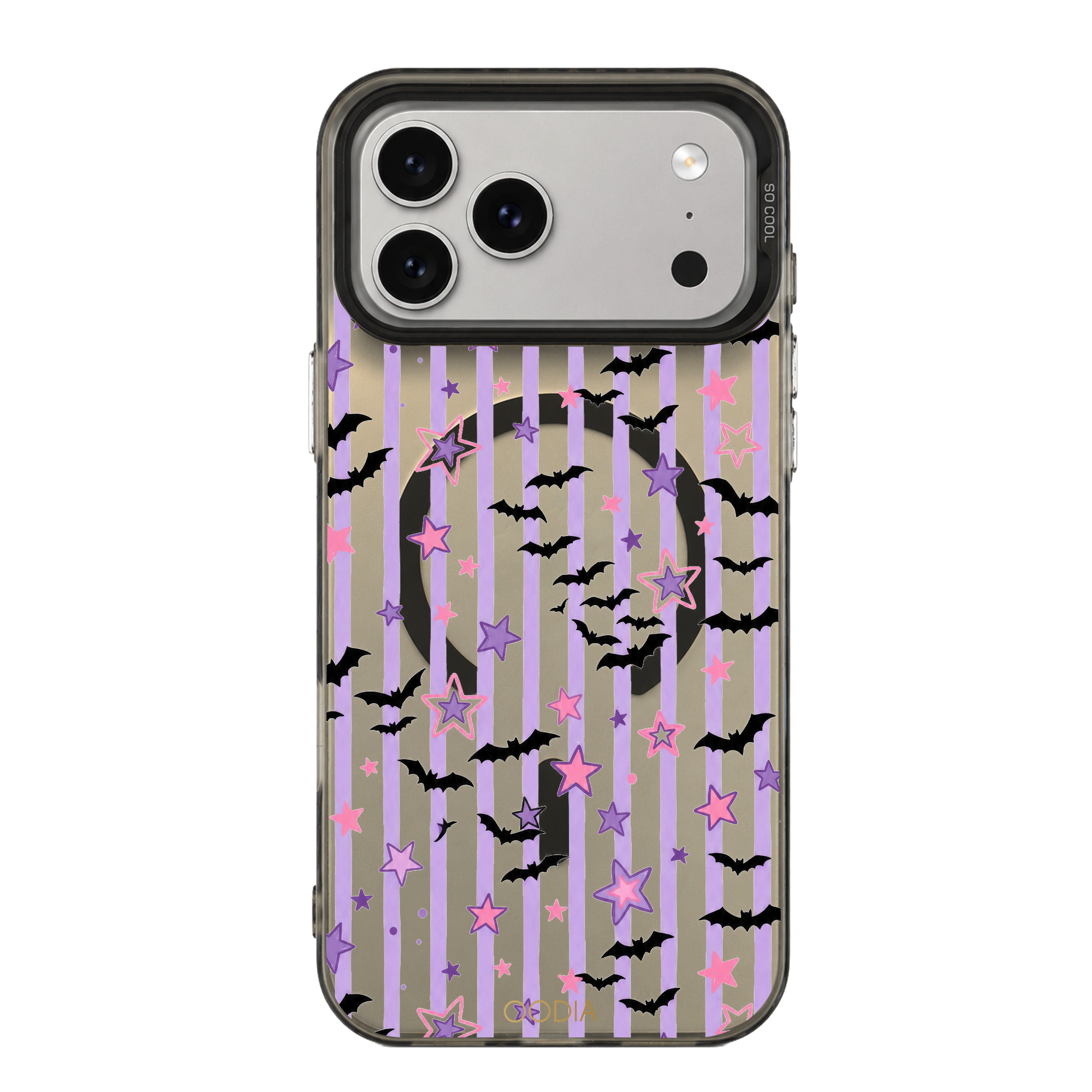 “Stripe & Spell Halloween” Pastel Bats & Starlight Phone Case for iPhone & Samsung & Xiaomi, MagSafe Compatible