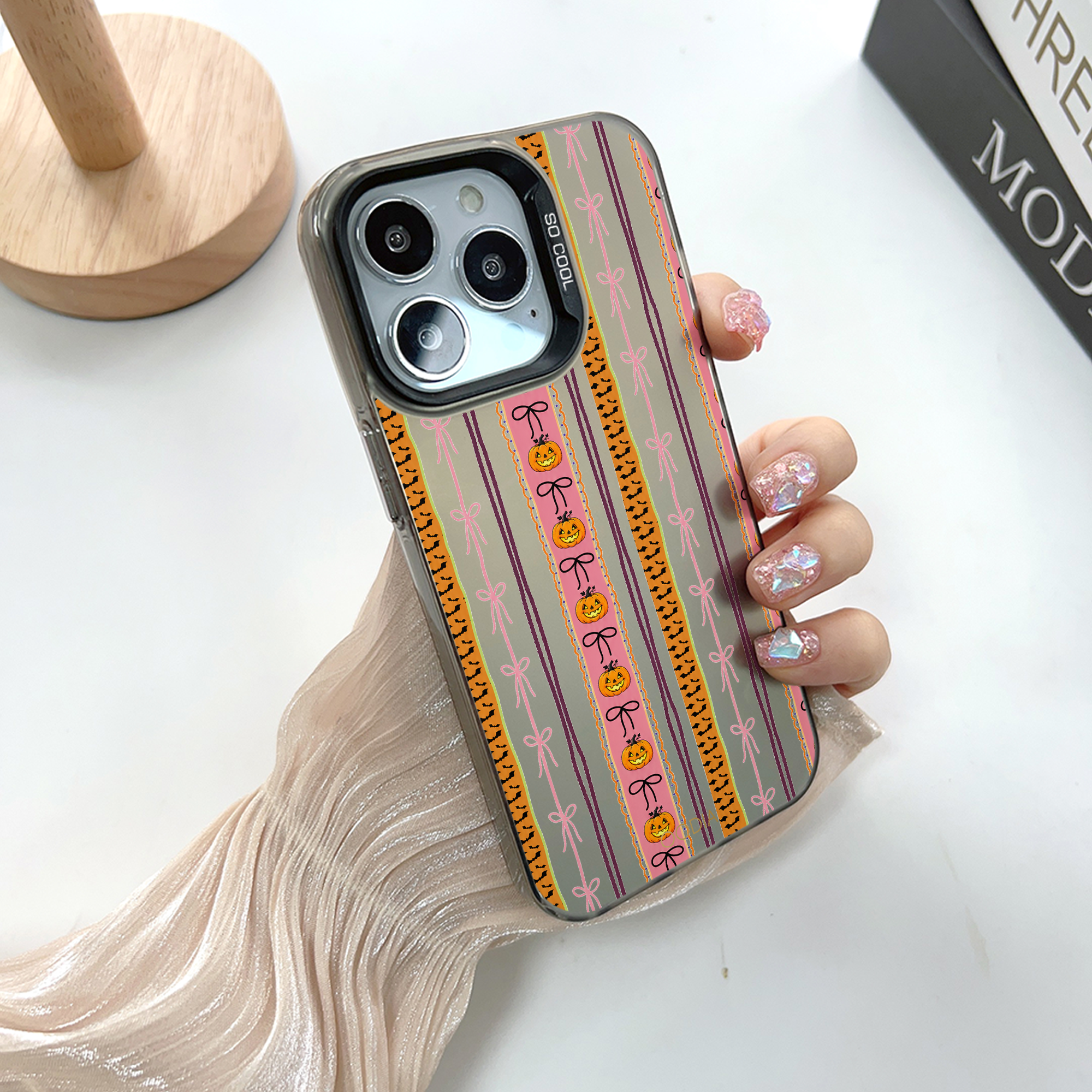 “Stripe & Spell Halloween” Pumpkin Ribbon Parade Phone Case for iPhone & Samsung & Xiaomi, MagSafe Compatible