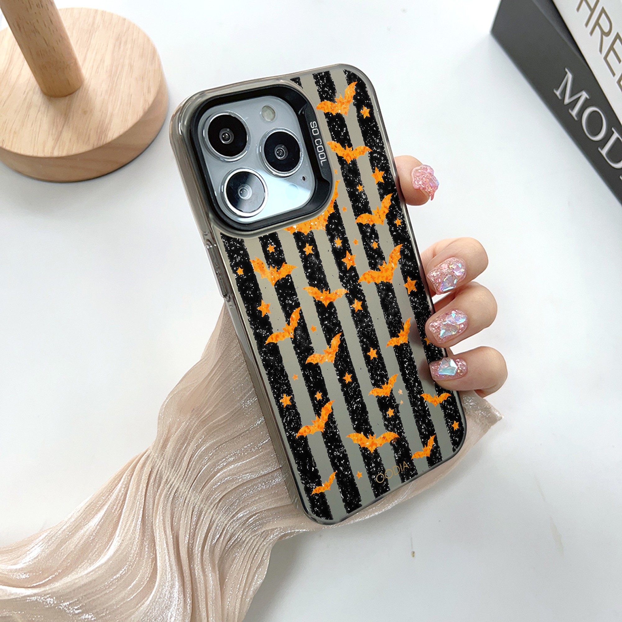 “Stripe & Spell Halloween” Batty After Dark Phone Case for iPhone & Samsung & Xiaomi, MagSafe Compatible