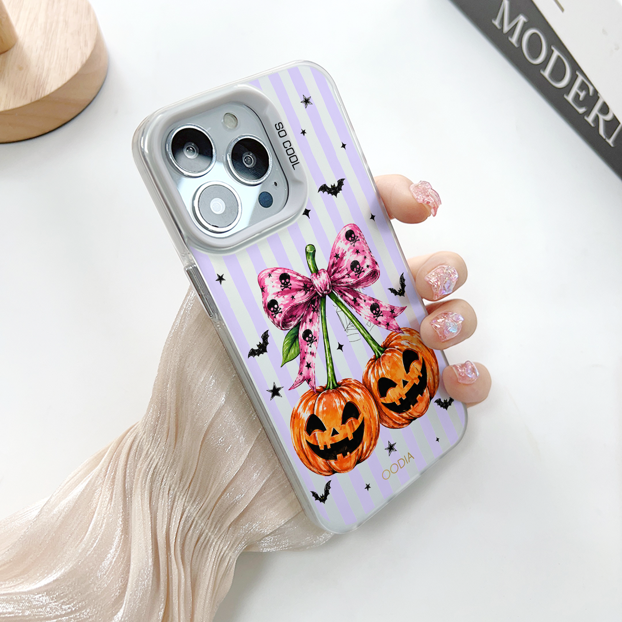 “Stripe & Spell Halloween” Bow & Jack Smiles Phone Case for iPhone & Samsung & Xiaomi, MagSafe Compatible