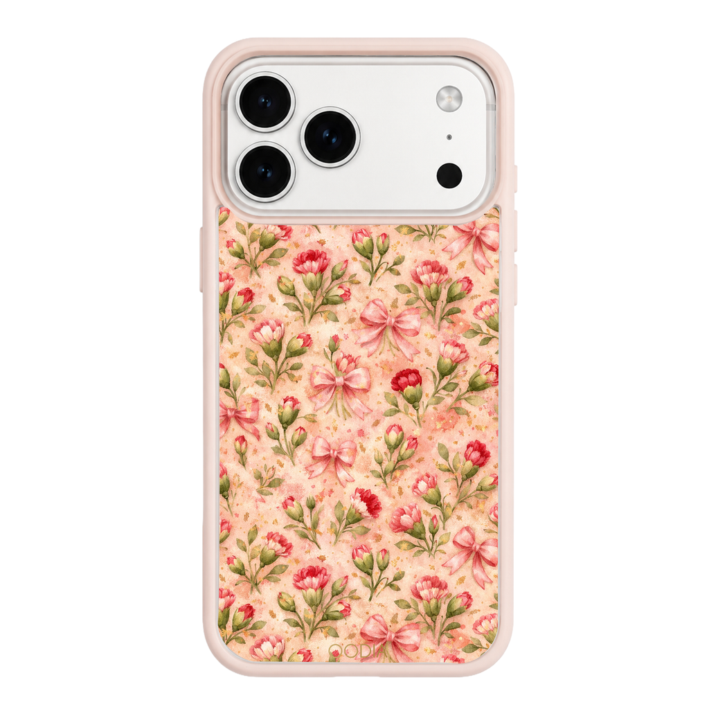 “Your Month in Bloom” January Carnation Bow Phone Case for iPhone & Samsung, MagSafe Compatible