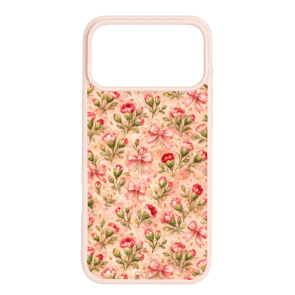“Your Month in Bloom” January Carnation Bow Phone Case for iPhone & Samsung, MagSafe Compatible